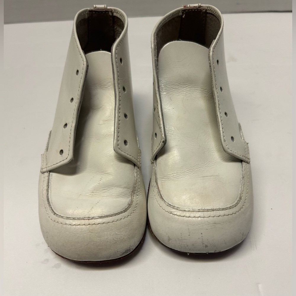 Vintage Buster‎ Brown Baby Shoes Size 5 White  Leather High Top Lace up